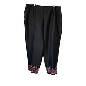 S.L.B. Woman black silk capri with pink embroidered cuff.‎ Size 22W
